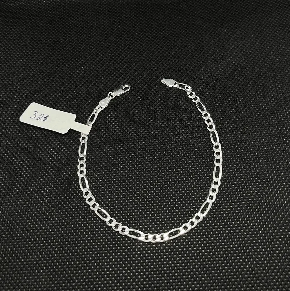 Esclava De Plata 925 Con Tejido Figaro,925 Silver Bracelet 8 Inch